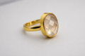18KT Gold Plated Rose Quartz Oval shape Stone Ring