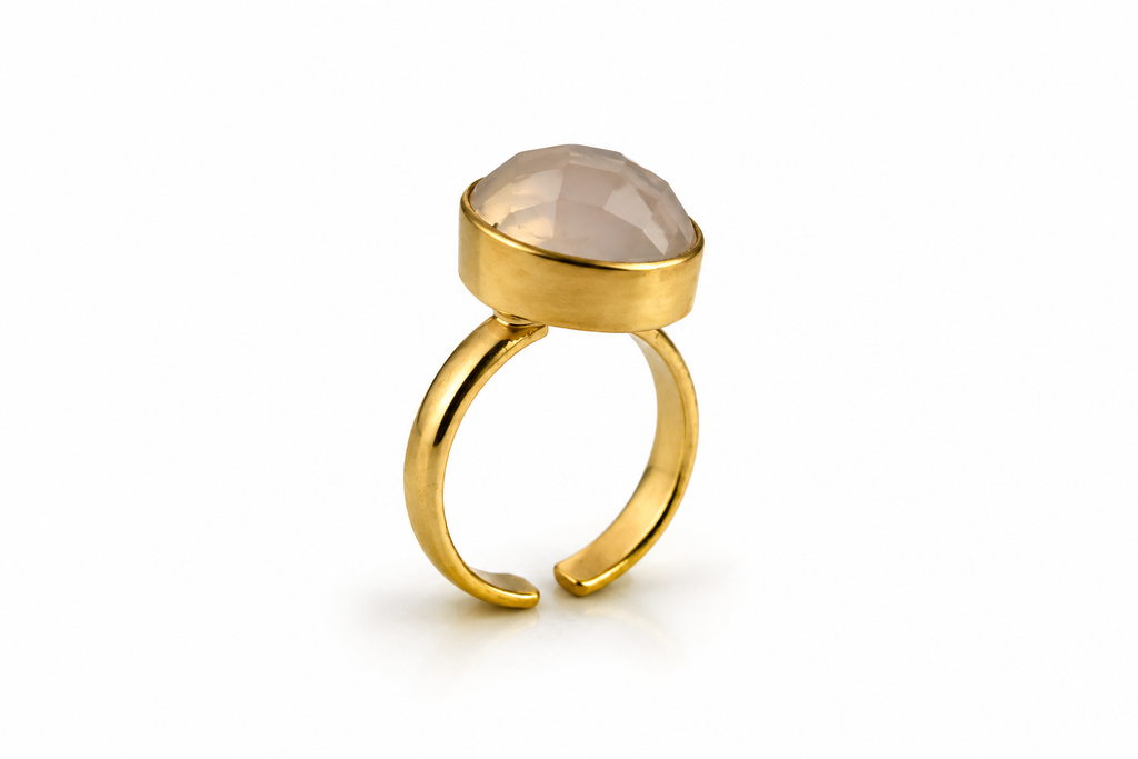 18KT Gold Plated Rose Quartz Oval shape Stone Ring
