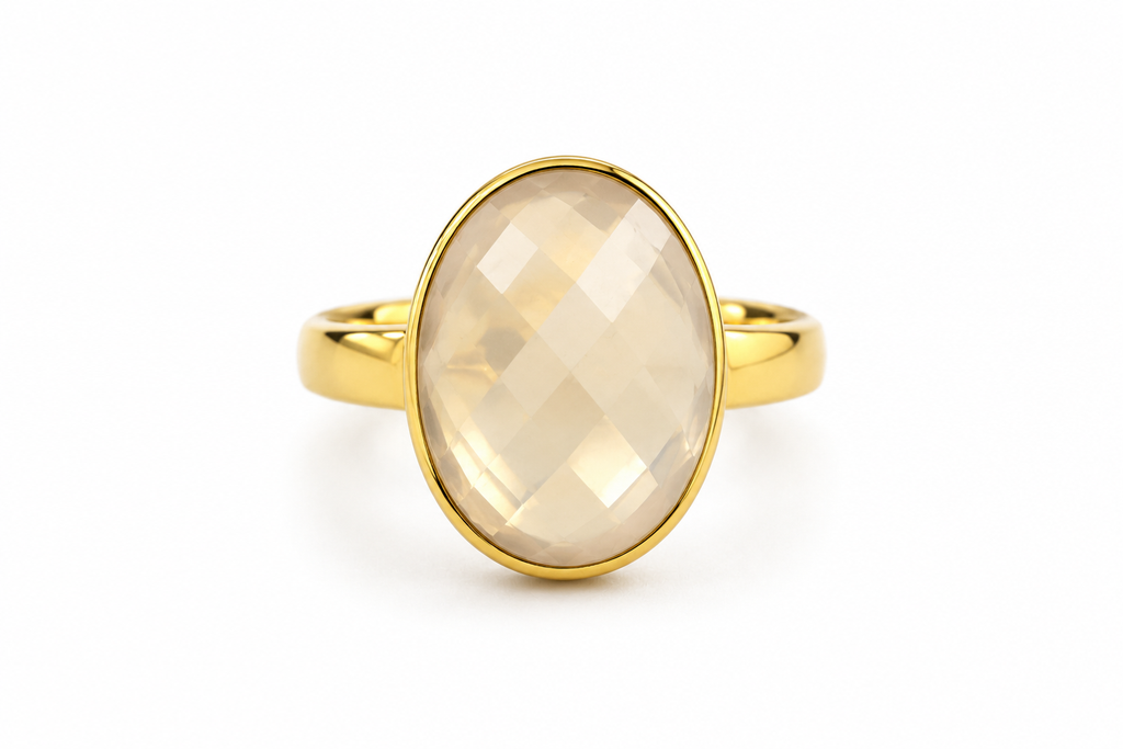 18KT Gold Plated Rose Quartz Oval shape Stone Ring