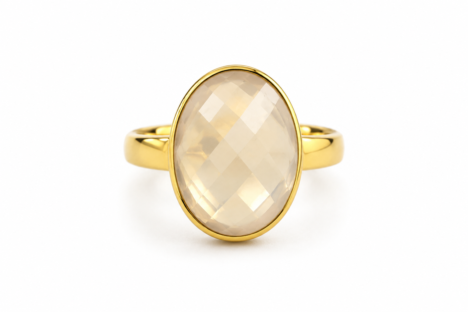 18KT Gold Plated Rose Quartz Oval shape Stone Ring