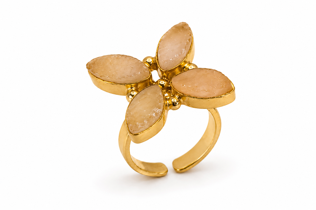 18KT Gold Plated Floral Natural Stone Ring