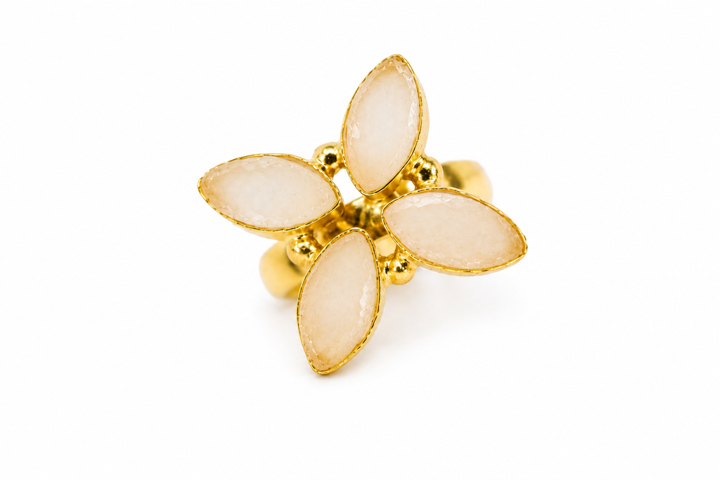 18KT Gold Plated Floral Natural Stone Ring