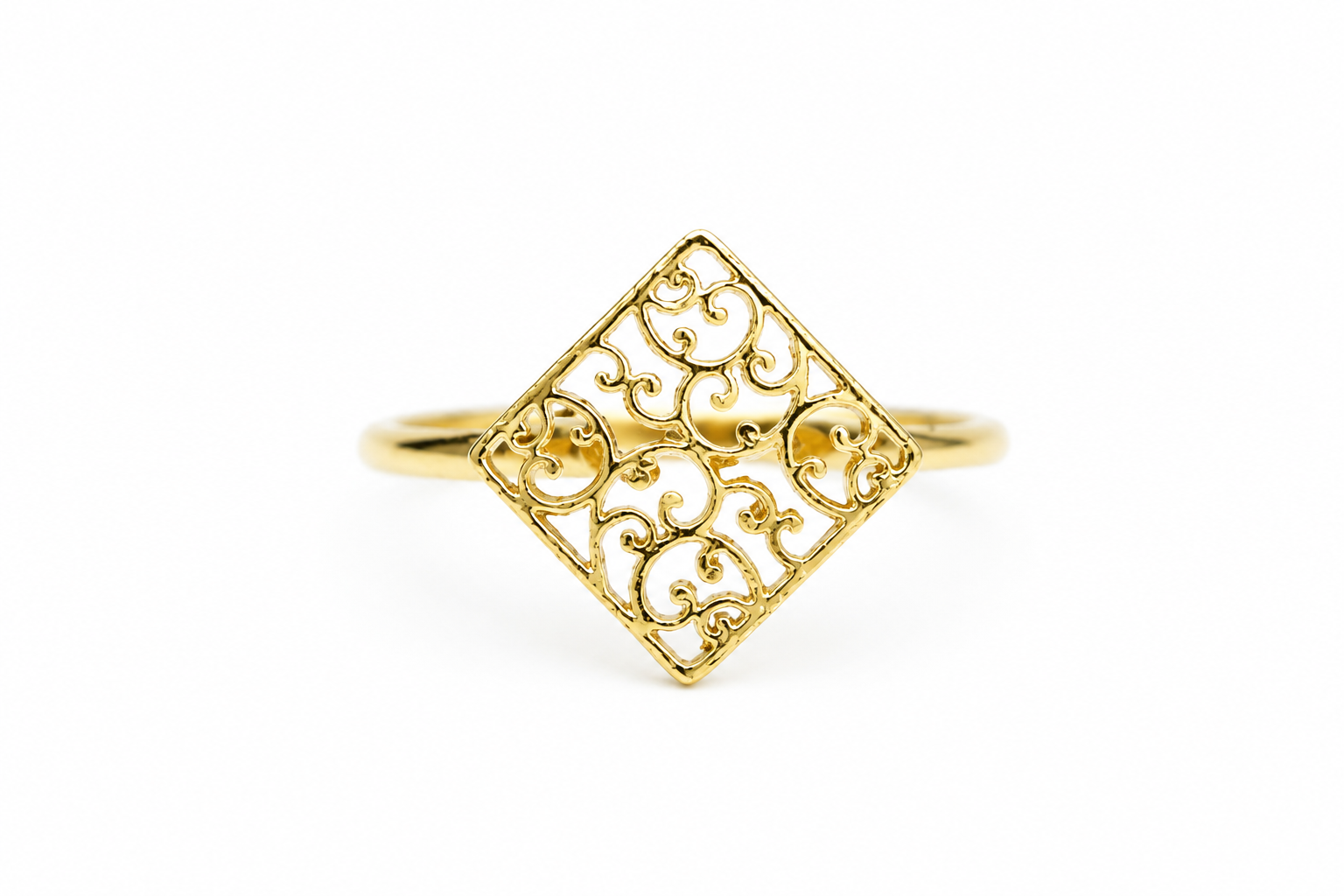 Minimalist Square Filigree Adjustable Ring for Women | Waterproof Gold Plated Jewelry