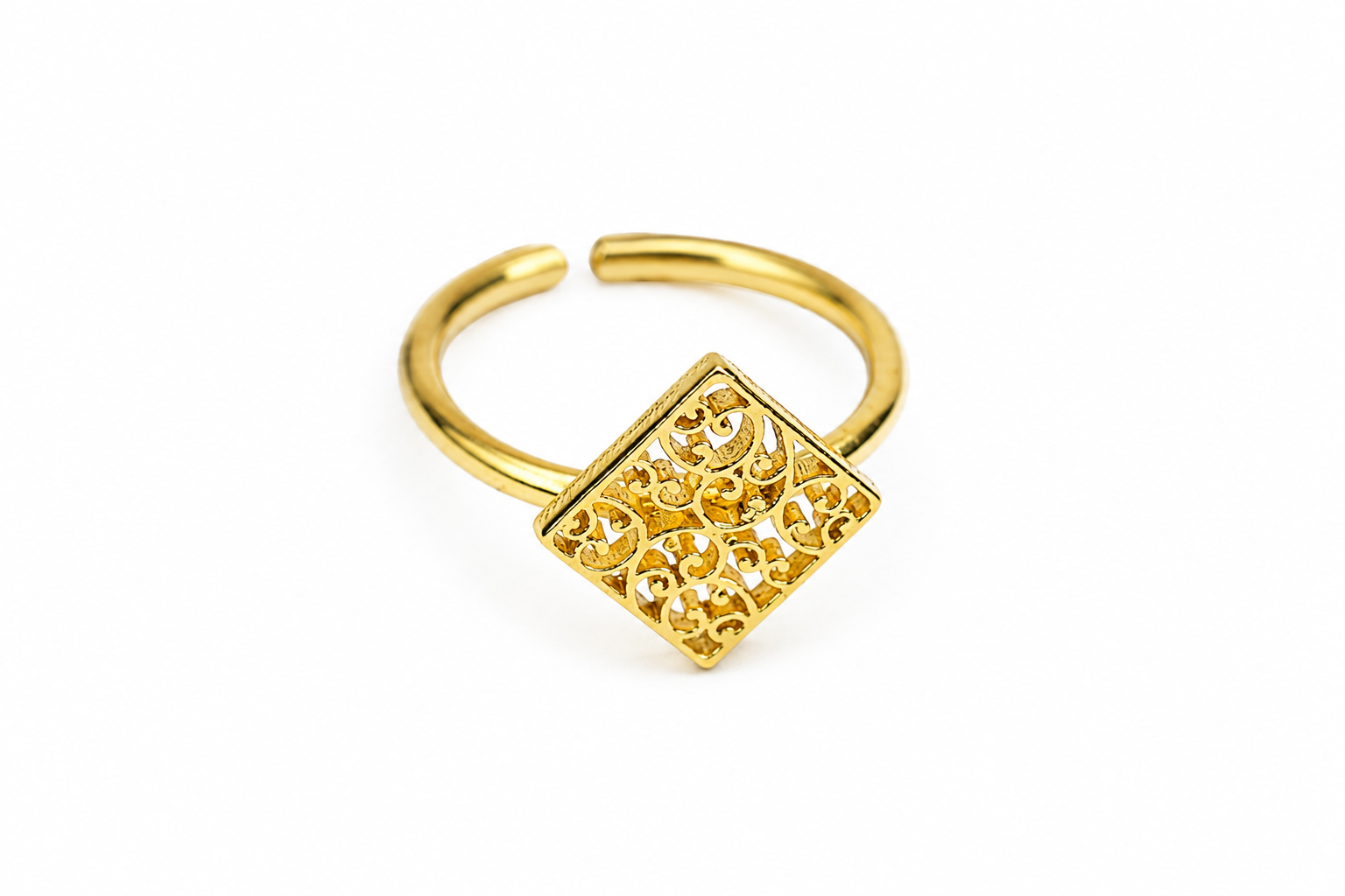 Minimalist Square Filigree Adjustable Ring for Women | Waterproof Gold Plated Jewelry