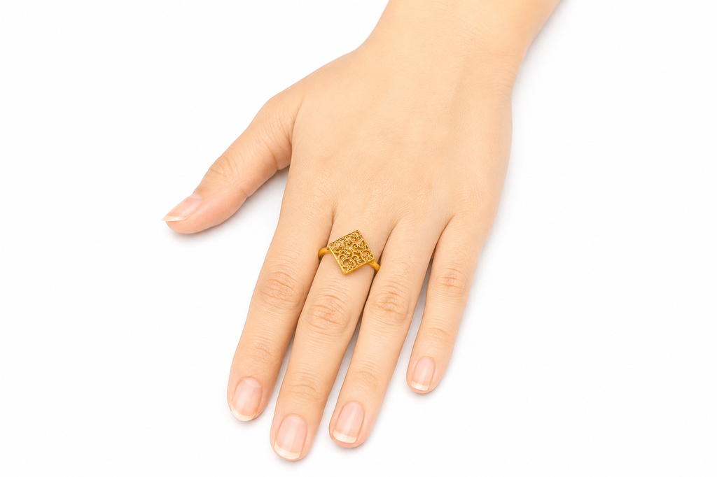 Minimalist Square Filigree Adjustable Ring for Women | Waterproof Gold Plated Jewelry
