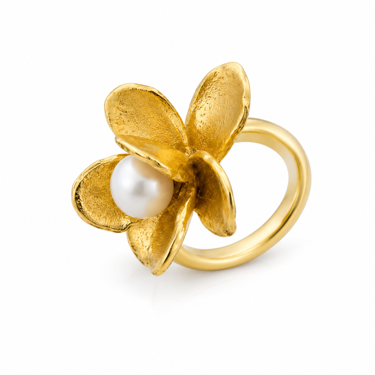 18KT Gold Plated Pearl Bloom Gold-Plated Floral Statement Ring