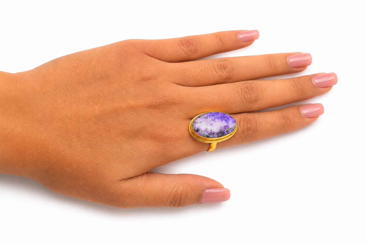 18K Gold Plated  Natural Gemstone Ring