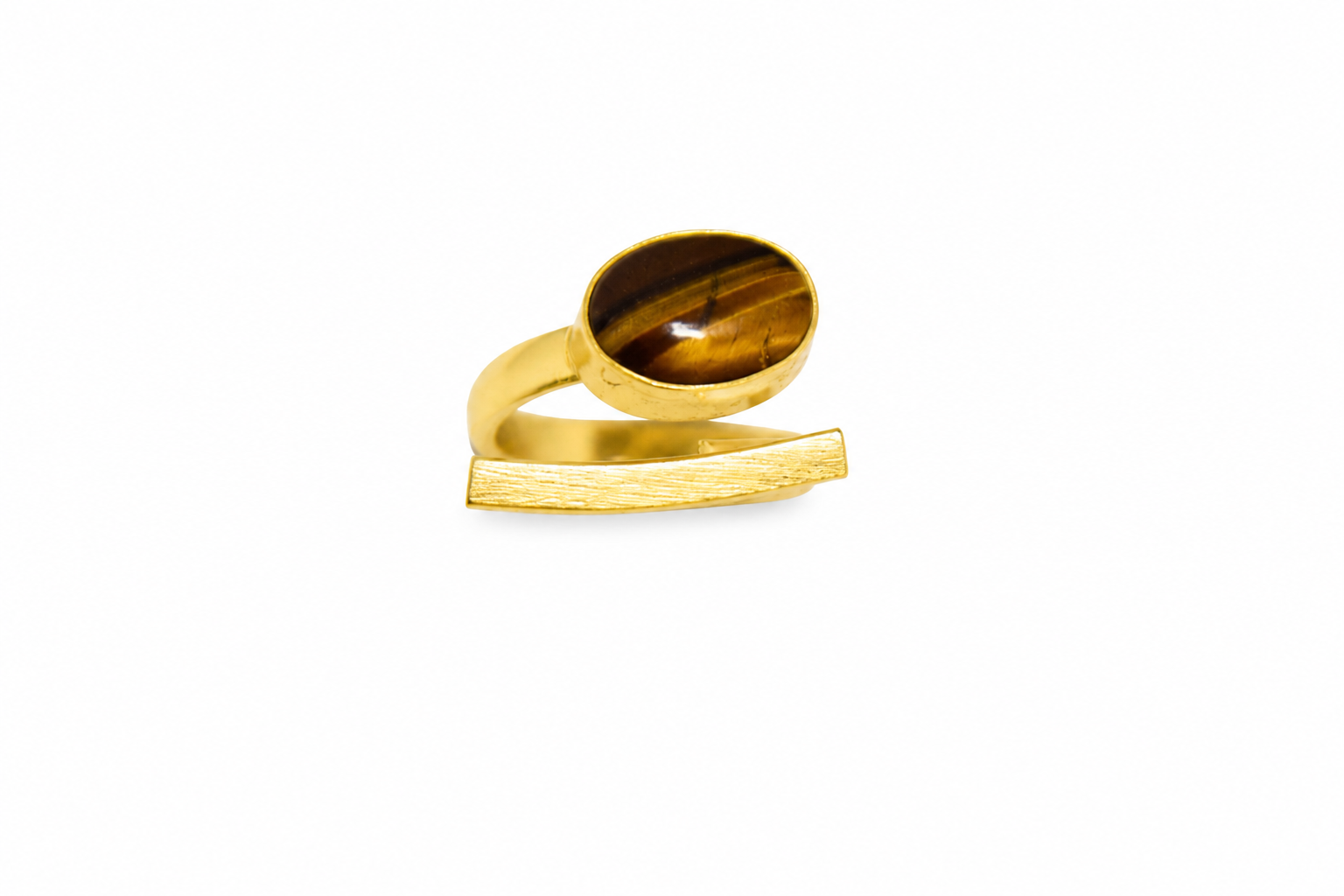 18K Gold Plated Adjustable Tiger Eye Stone Ring