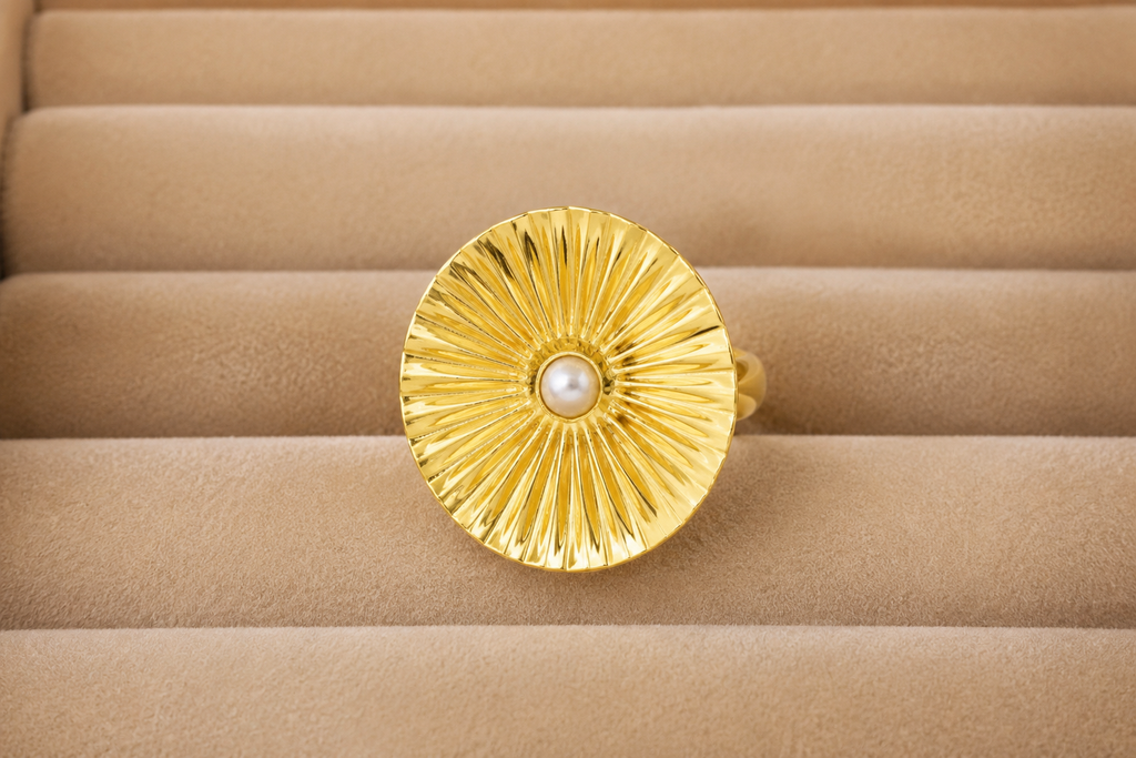 18K Gold Plated Sunburst Pearl Statement Ring
