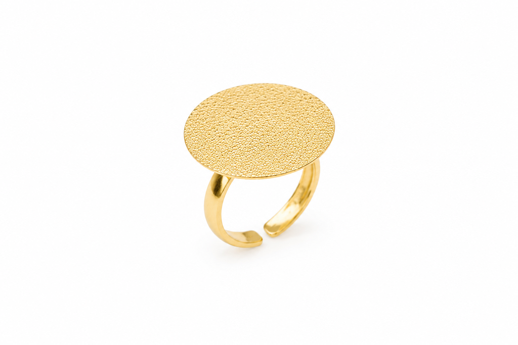 18KT Gold Plated Textured Disc Statement Ring