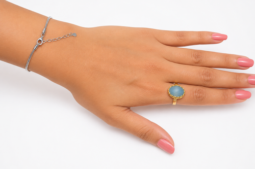 18K Gold Plated Adjustable Ring with Natural Stone